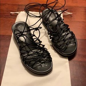 Chloe Gladiator Style Lace Up Black Sandals